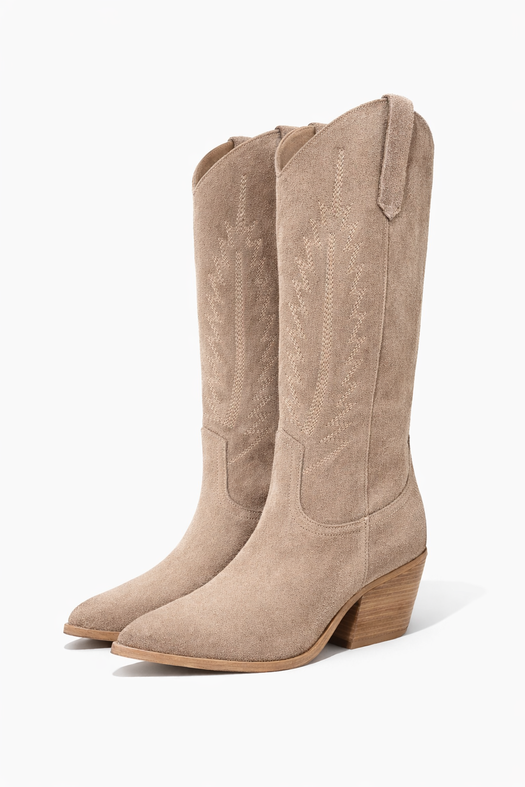 Beige Western Stiefel in angerauter Wildlederoptik mit Stickerei