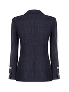Eleganter Rinascimento Damenblazer aus superstretchigem Material mit taillierter Passform, klassischem Revers und goldfarbenen Knöpfen.
Rinascimento Damen Stretch-Blazer in Navy mit goldfarbenen Knöpfen