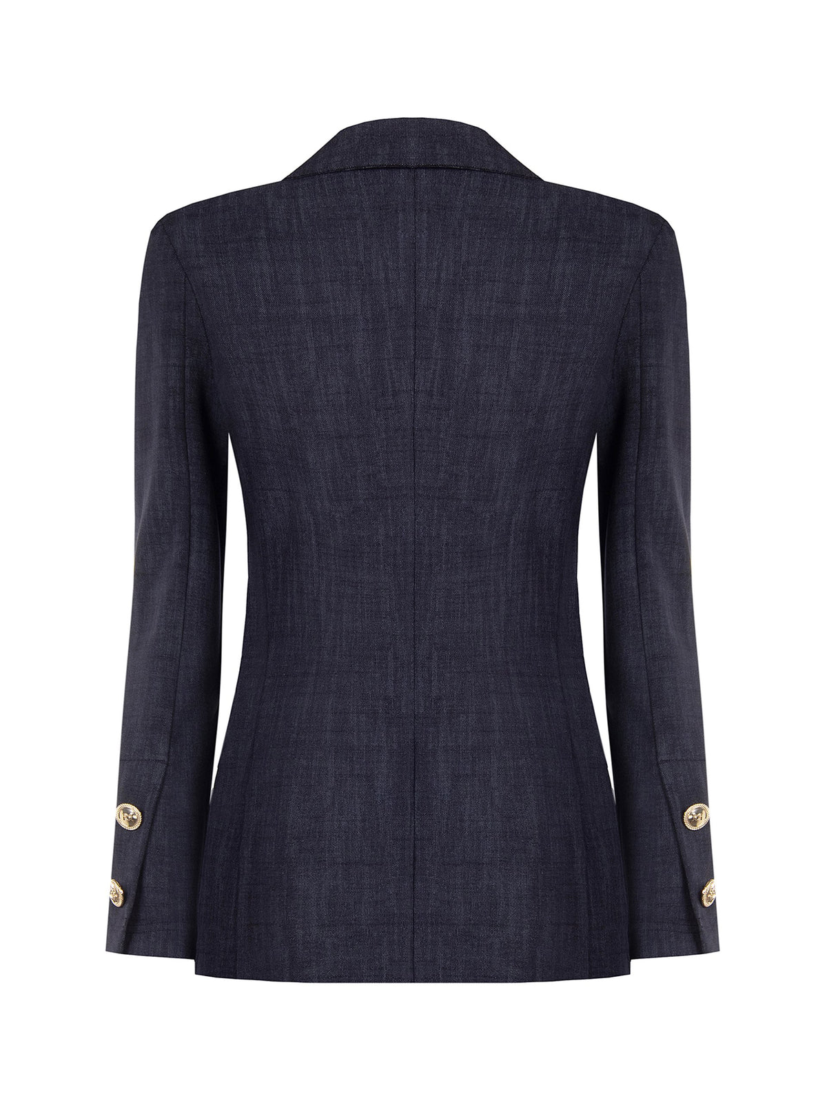 Eleganter Rinascimento Damenblazer aus superstretchigem Material mit taillierter Passform, klassischem Revers und goldfarbenen Knöpfen.
Rinascimento Damen Stretch-Blazer in Navy mit goldfarbenen Knöpfen