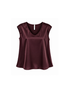 Satinbluse Damen, Satinbluse Bordeaux, Bluse Bordeaux Damen, Bluse mit V-Ausschnitt, ärmellose Bluse Damen, elegante Bluse Damen, Satin Shirt Damen, fließende Bluse, Damenmode, italienische Mode, Boutique C5
