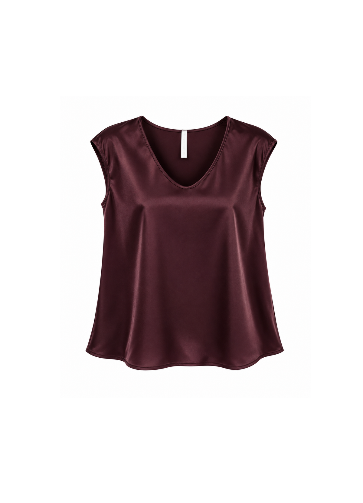 Satinbluse Damen, Satinbluse Bordeaux, Bluse Bordeaux Damen, Bluse mit V-Ausschnitt, ärmellose Bluse Damen, elegante Bluse Damen, Satin Shirt Damen, fließende Bluse, Damenmode, italienische Mode, Boutique C5
