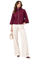 schwarze Jacke Damen, elegante schwarze Jacke, Jacke mit Stehkragen, Jacke Gold Reißverschluss, 3/4 Ärmel Jacke, elegante Damenjacke, moderne Damenmode, italienische Mode, Boutique C5