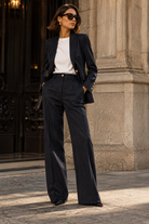 Rinascimento Hose, Stretchhose Damen, Damenhose dunkelblau, weite Hose Damen, High Waist Hose, elegante Hose Damen, Stretchhose dunkelblau, Business Hose Damen, italienische Damenmode, Rinascimento Damenhose, Hose mit weitem Bein