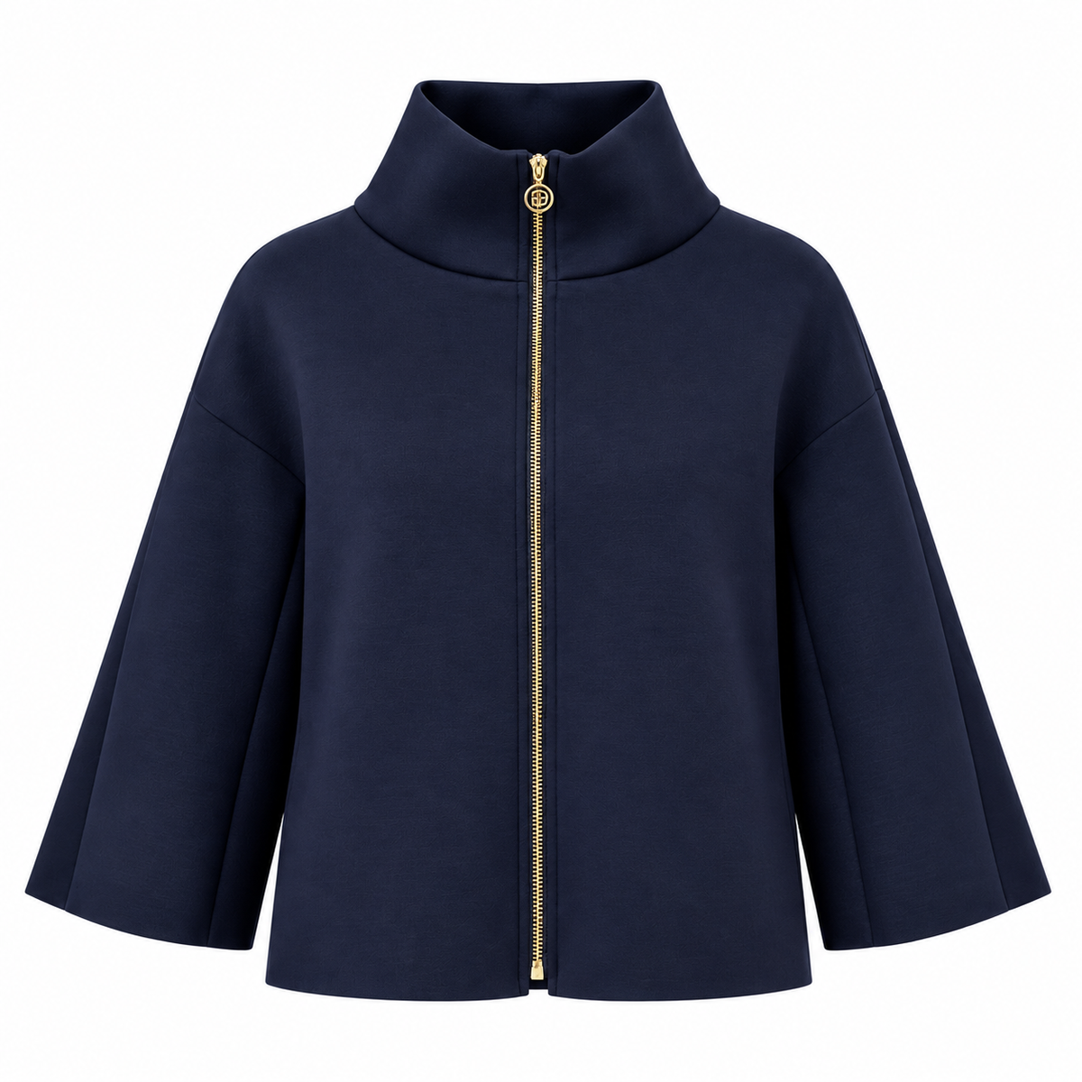 schwarze Jacke Damen, elegante schwarze Jacke, Jacke mit Stehkragen, Jacke Gold Reißverschluss, 3/4 Ärmel Jacke, elegante Damenjacke, moderne Damenmode, italienische Mode, Boutique C5