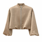 Schwarze Bomberjacke mit Reißverschluss, moderne kurze Jacke