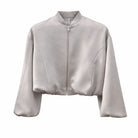 Schwarze Bomberjacke mit Reißverschluss, moderne kurze Jacke