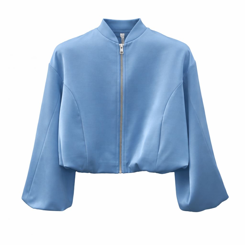 Schwarze Bomberjacke mit Reißverschluss, moderne kurze Jacke