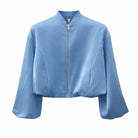 Schwarze Bomberjacke mit Reißverschluss, moderne kurze Jacke